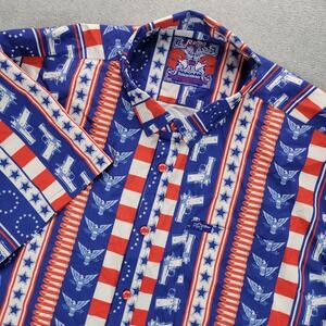 Retro Rifle Independence Mens 3XL Shirt Patriotic Gun Stars Stripes Blue Red